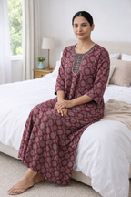 Softin Style Floral Printed Full Length Nighty – Alpine Fabric (3/4 Sleeves)