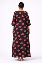 Softin Style Women’s Full-Length Floral Nighty – Alpine Fabric, 3/4 Sleeves