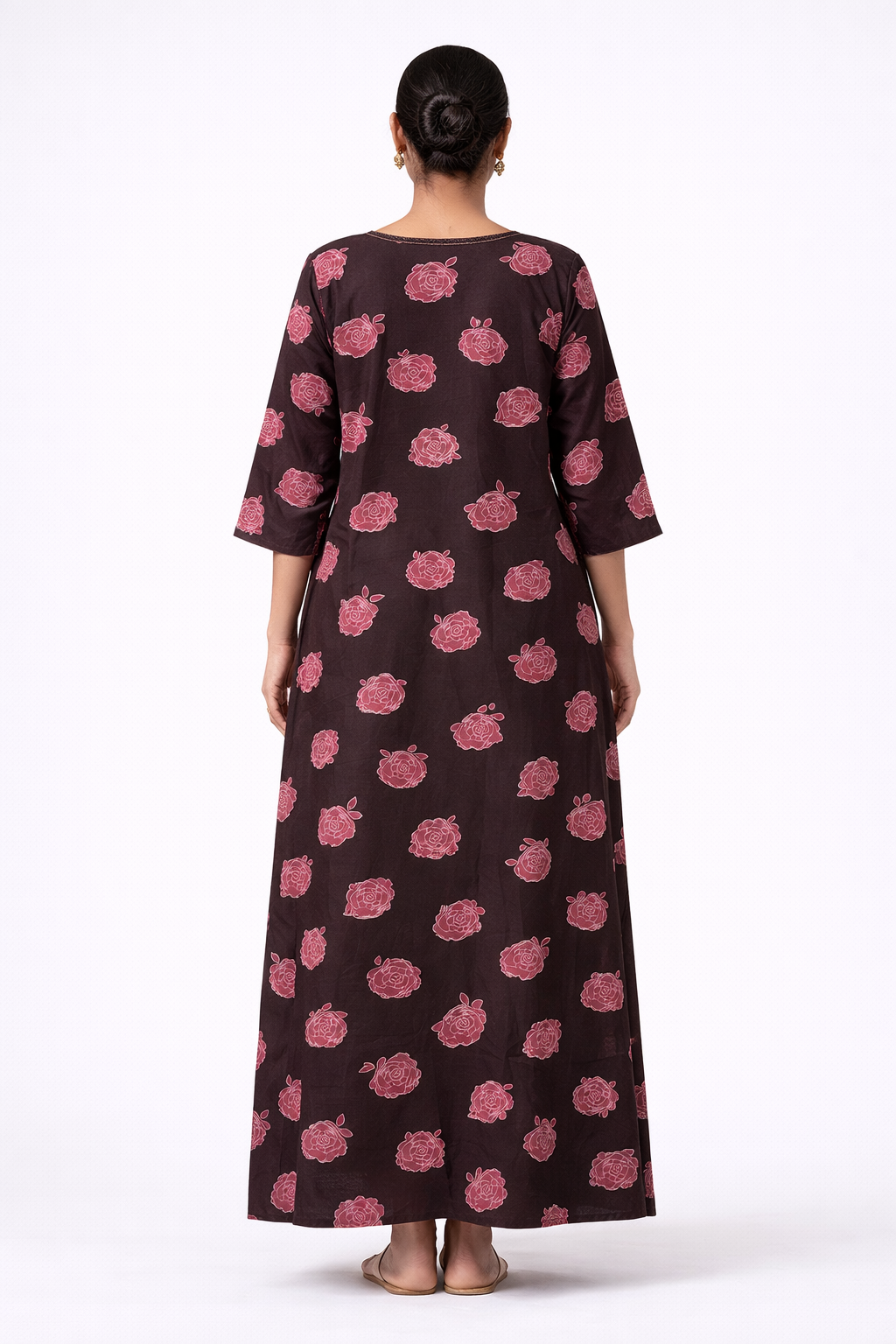 Softin Style Women’s Full-Length Floral Nighty – Alpine Fabric, 3/4 Sleeves